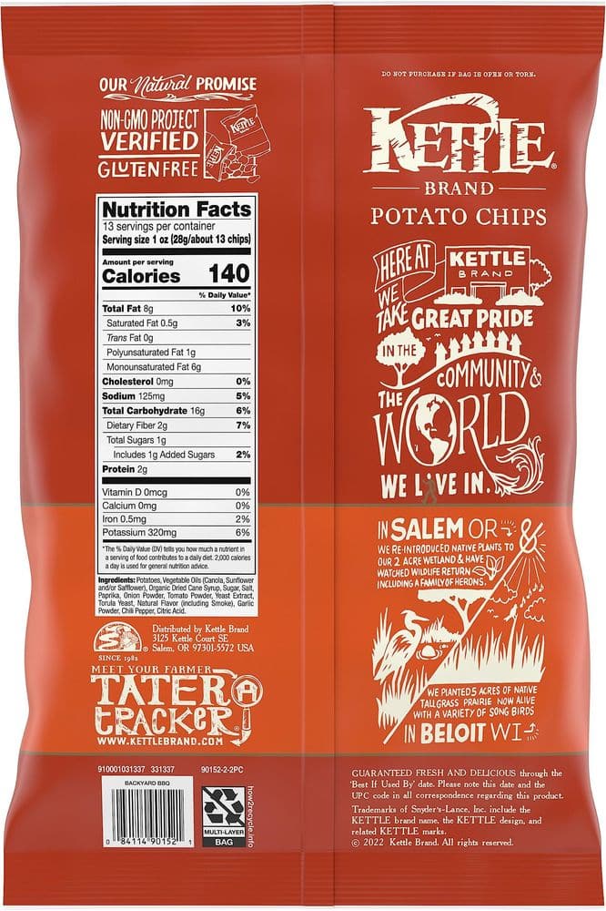 Kettle Brand Potato Chips, Backyard Barbeque Kettle Chips, Party Size, 13 Oz (Pack of 9)