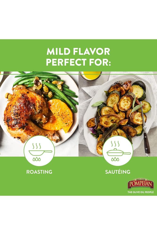 Pompeian Mild Taste Olive Oil, Mild Flavor, Perfect for Roasting &amp; Sauteing, Naturally Gluten Free, Non-Allergenic, Non-GMO, 32 FL. OZ.