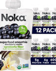 Noka Superfood Fruit Smoothie Pouches Blackberry Vanilla Healthy Snacks with Flax Seed Plant Protein and Prebiotic Fiber Vegan and Gluten Free Snacks Organic Squeeze Pouch 422 oz 12 Count