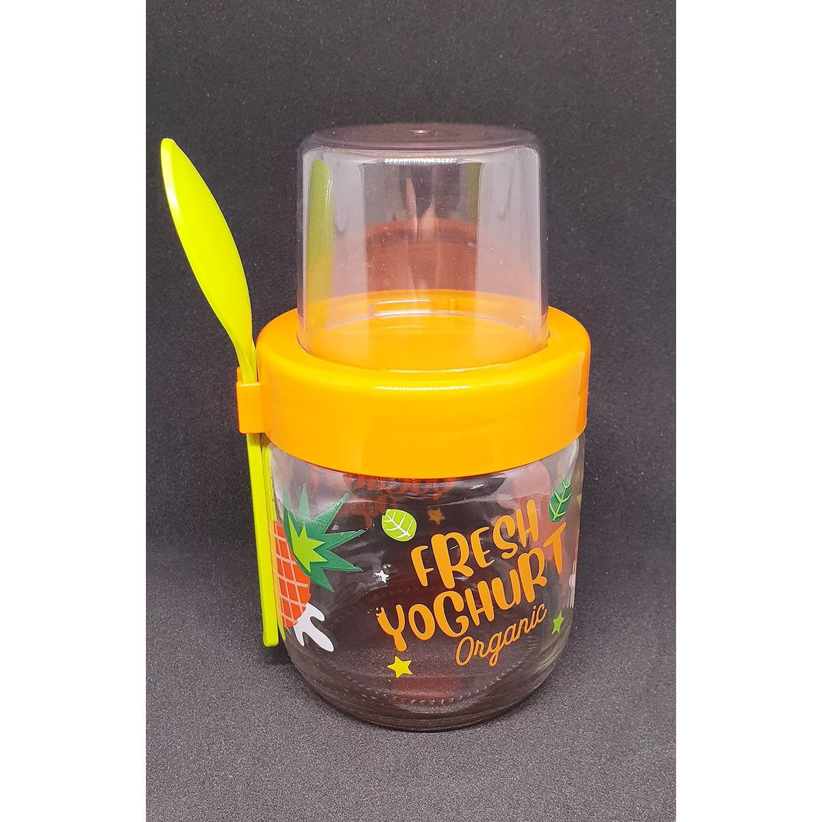 DLK  Portable Glass Yogurt Cup with Spoon  14 oz Breakfast on the Go Cup  Take and Go Yoghurt Cup with Topping Cereal or Oatmeal Container DLKKTCH140