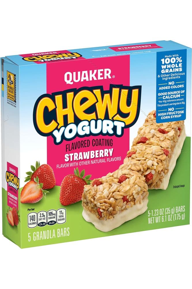 Quaker Yogurt Chewy Granola Bar, Strawberry, 5 Bars , net weight 6.1 ounce (Pack of 6) (Packaging may vary)