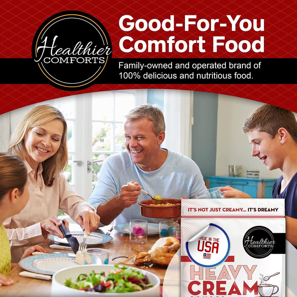 Healthier Comforts Organic Heavy Cream Powder 72 Butterfat  USDA Organic  Kosher Gluten Free NonGMO and Keto Friendly Half and Half Organic Heavy Cream for Pasta  Made in the USA 7 oz