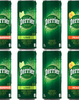 Perrier Flavored Carbonated Mineral Water Variety Pack 4 Flavors Slim Cans Natural Sparkling Drinking Water  Pack of 8