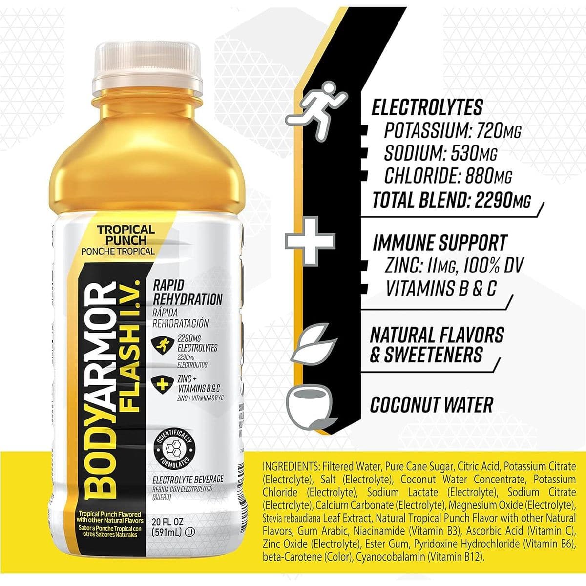 BODYARMOR Flash I.V. Rapid Rehydration Electrolyte Beverage - 20 Fl Oz (Pack of 12)