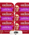 King Oscar Wild Caught Sardines in Extra Virgin Olive Oil Mediterranean Style 375 oz Pack of 6 with By The Cup Toothpicks