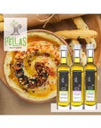 Pellas Nature, Organic Herbs Infused Greek Extra Virgin Olive Oil Set, Finishing Oil Flavors Basil, Garlic, Red Pepper, Rosemary, Wooden Combo Set, No-Additives, Kosher, 4 X 50 ml (1.7 oz.) Bottles, Pack of 1