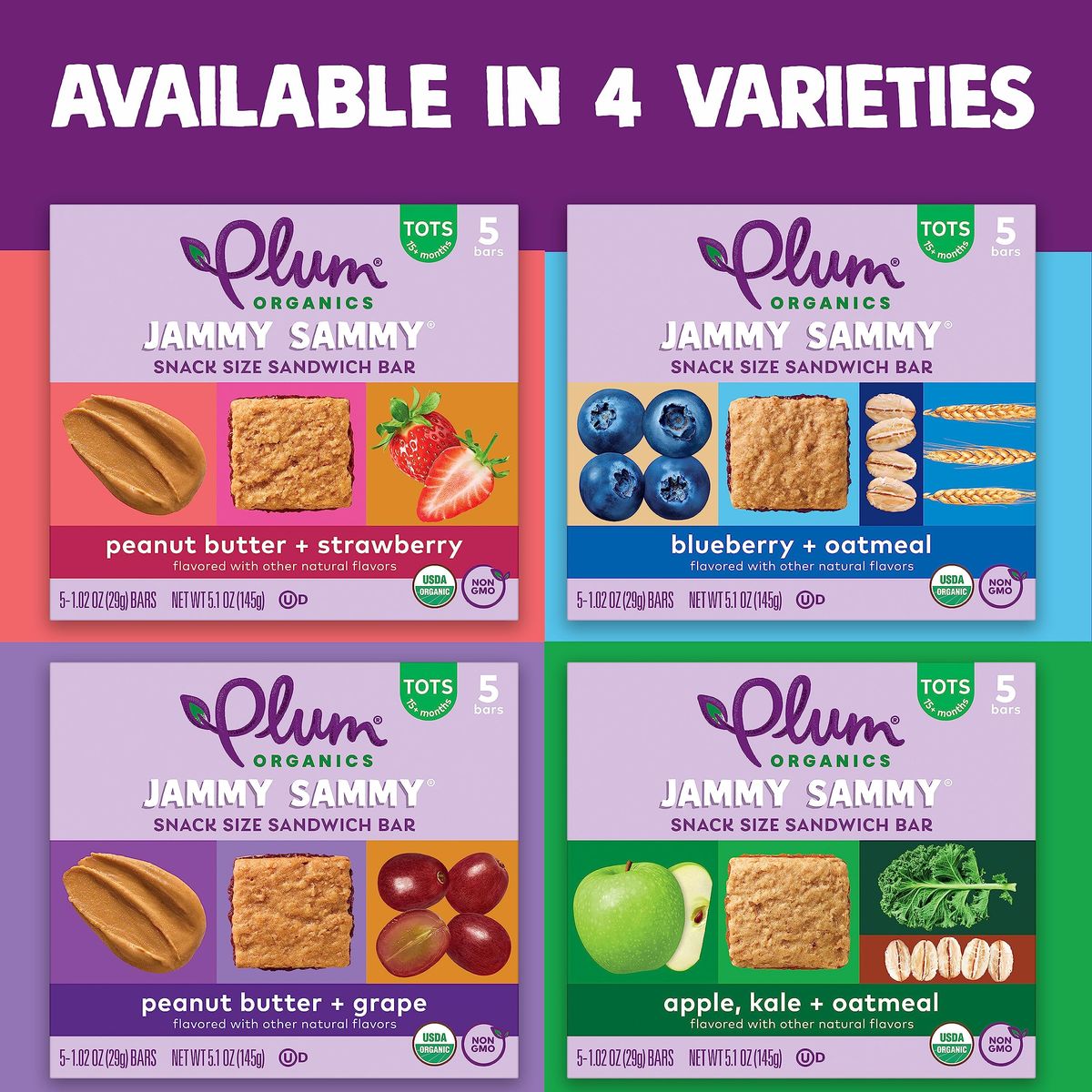 Plum Organics Jammy Sammy Snack Bars  Peanut Butter and Strawberry  102 oz Bars Pack of 30  Organic Toddler Food Snack Bars