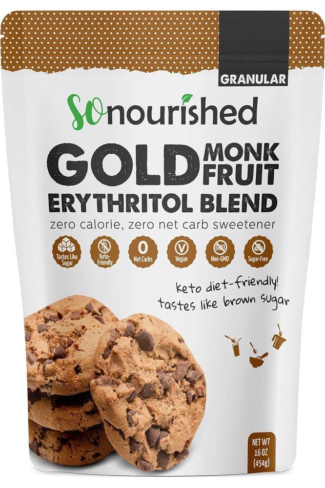 GOLD - Brown Sugar Alternative Substitute 1:1 Sugar Replacement - Monk Fruit Erythritol Sweetener for Low Carb Dieters and Diabetics - No Calorie Sweetener, Non-GMO (1 Pound)