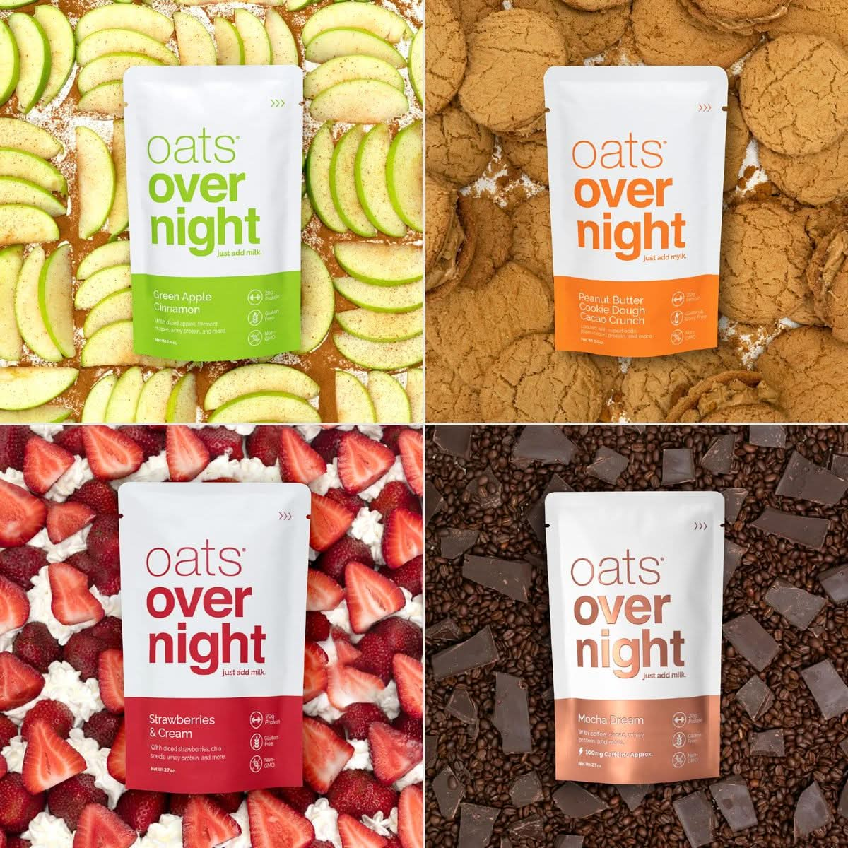 Oats Overnight  Party Variety Pack High Protein High Fiber Breakfast Shake  Gluten Free NonGMO Oatmeal Strawberries  Cream Green Apple Cinnamon  More 8 Pack  BlenderBottle