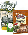 Louisiana Rice and Gravy Bundle with MS Fruge Farms Parish Rice from Louisiana 2 lb and Louisiana Fish Fry Brown Gravy Mix Packet MYGORP Sample Pack of Tony Chacheres Seasonings