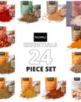 NOMU 24-Piece Starter Variety Set of Spices, Herbs, Chilis, Salts and Seasoning Blends Kit | 24.1 Oz | Non-irradiated, No MSG or Preservatives