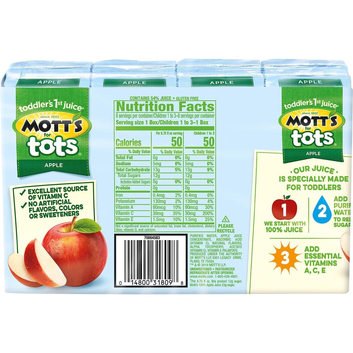 Motts For Tots Apple 675 Fl Oz Boxes 32 Count 4 Packs Of 8 Juice With Purified Water Good Source Of Vitamin C 40 Less Sugar Than 100 Apple Juice No Artificial Sweeteners