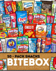 BITEBOX Snack Box 50 Count Finals Variety Pack Care Package Gift Basket Adult Kid Guy Girl Women Men Birthday College Student Office School