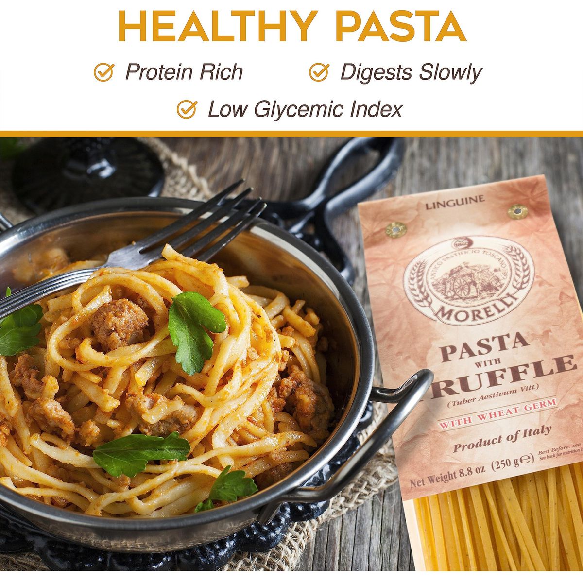 Morelli Italian Pasta Truffle Linguine - Gourmet Pasta - Handmade in Small Batches - Imported from Italy - Durum Wheat Semolina Pasta - 8.8 Ounce / 250g