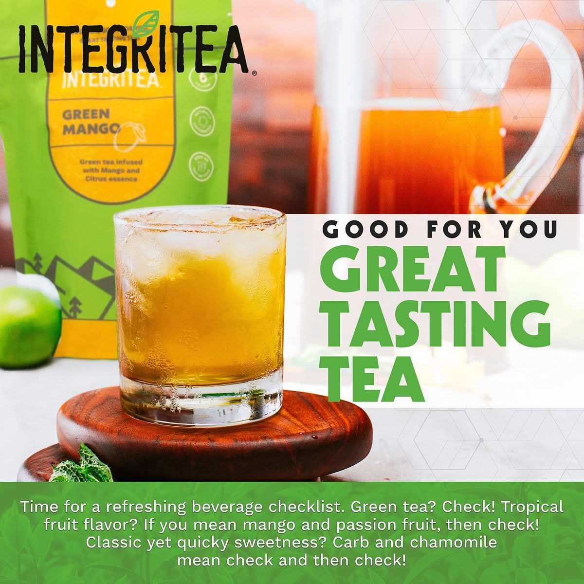 IntegriTEA Green Mango Flavored Green Tea 6 Organic Unsweetened Iced Tea Bags 6 Gallons Hot or Cold Brew Fairly  Sustainably Sourced