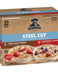 Quaker Steel Cut Quick 3-Minute Oatmeal, 2 Flavor Variety Pack, Individual Packets, 32 Count