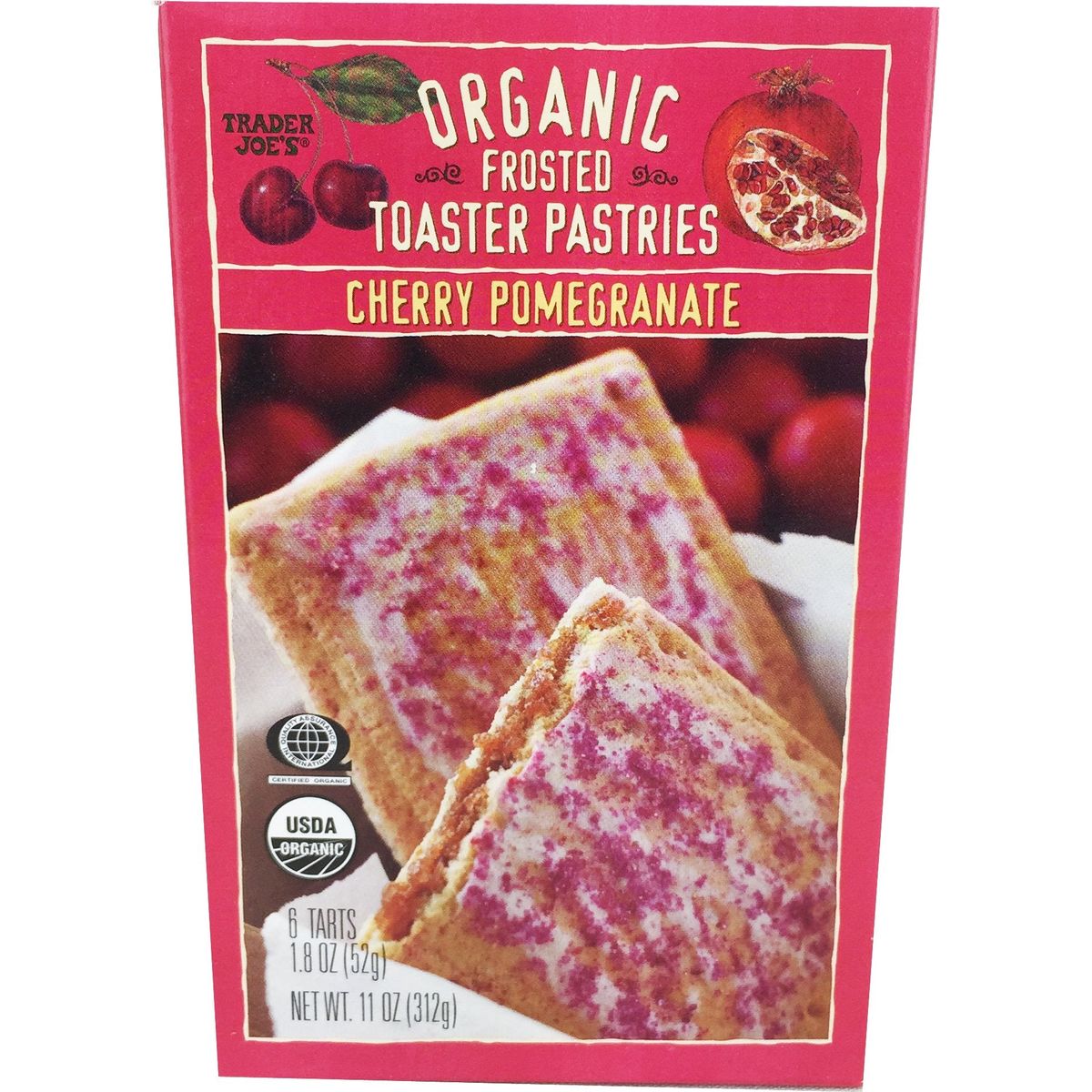 Trader Joes Organic Cherry Pomegranate Frosted Toaster Pastries 11 Oz