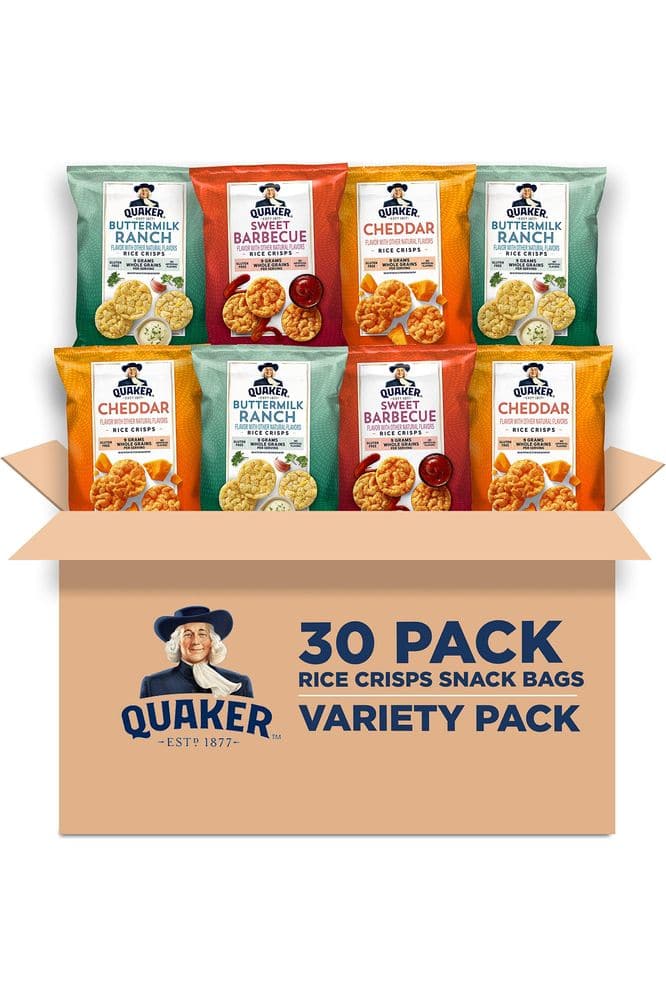 Quaker Rice Crisps, Gluten Free, 3 Flavor, Single Serve, 0.67, Savory Variety Pack, 20.1 Oz,Pack of 30