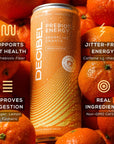 DECIBEL Prebiotic Energy Drink  Healthy Functional Energy Supports Gut Health and Digestion with 5g of Prebiotic Fiber No Added Sugar No Artificial Ingredients Orange 12 Cans