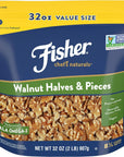 Fisher Chef's Naturals Walnut Halves & Pieces 2 lb, 100% California Unsalted Walnuts for Baking & Cooking, Snack Topping, Great with Yogurt & Cereal, Vegan Protein, Keto Snack, Gluten Free