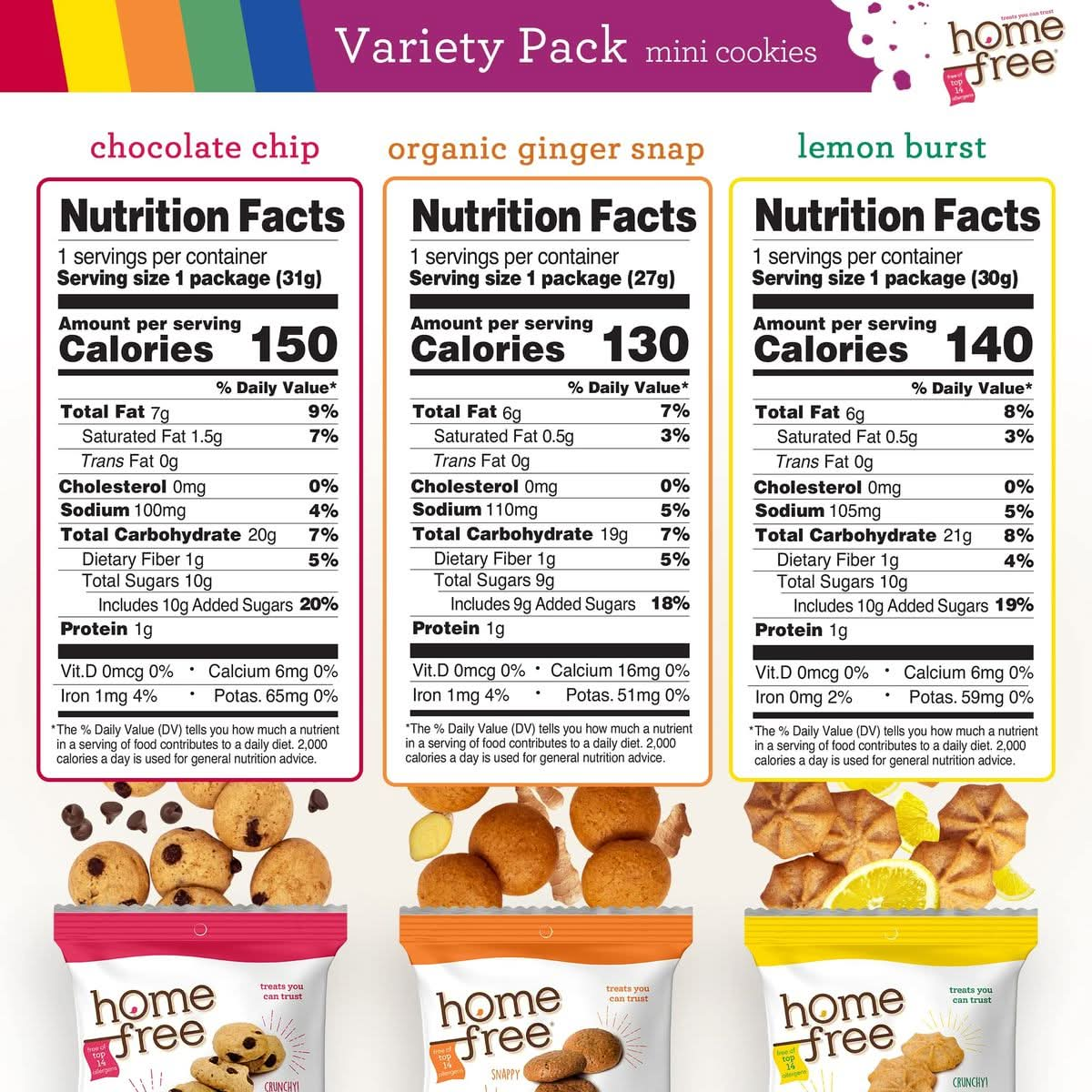 Homefree Mini Cookies Variety Pack Gluten Free Nut Free Vegan Cookie Snack Packs School Safe and Allergy Friendly Snack Pack of 10