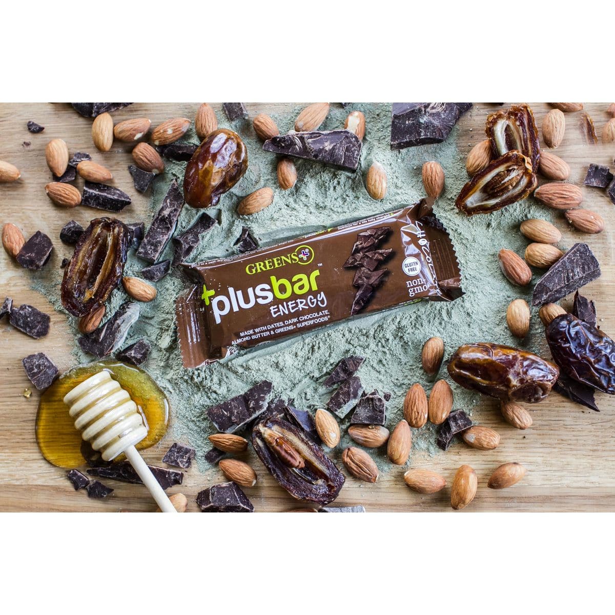 Greens Plusbar Energy Bars Chocolate Gluten Free Healthy Snacks with Organic Super Greens Superfoods  Dark Chocolate Vegan Dairy Free  Non GMO 8g Protein Meal Replacement Bars 12 Bars