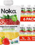 Noka Superfood Fruit Smoothie Pouches Strawberry Pineapple Healthy Snacks with Flax Seed Plant Protein and Prebiotic Fiber Vegan and Gluten Free Snacks Organic Squeeze Pouch 422 oz 6 Count