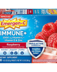 Emergen-C Immune+ Triple Action Immune Support Powder, BetaVia (R), 1000mg Vitamin C, B Vitamins, Vitamin D and Antioxidants, Raspberry - 30 Count