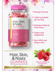 Hair, Skin and Nails Gummies | 220 Count | Fruit Flavor Gummy Vitamins | with Biotin | Non-GMO, Gluten Free | by Carlyle