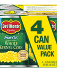 Del Monte Fresh Cut Golden Sweet Whole Kernel Corn Canned Vegetables 1525 Oz Pack of 4