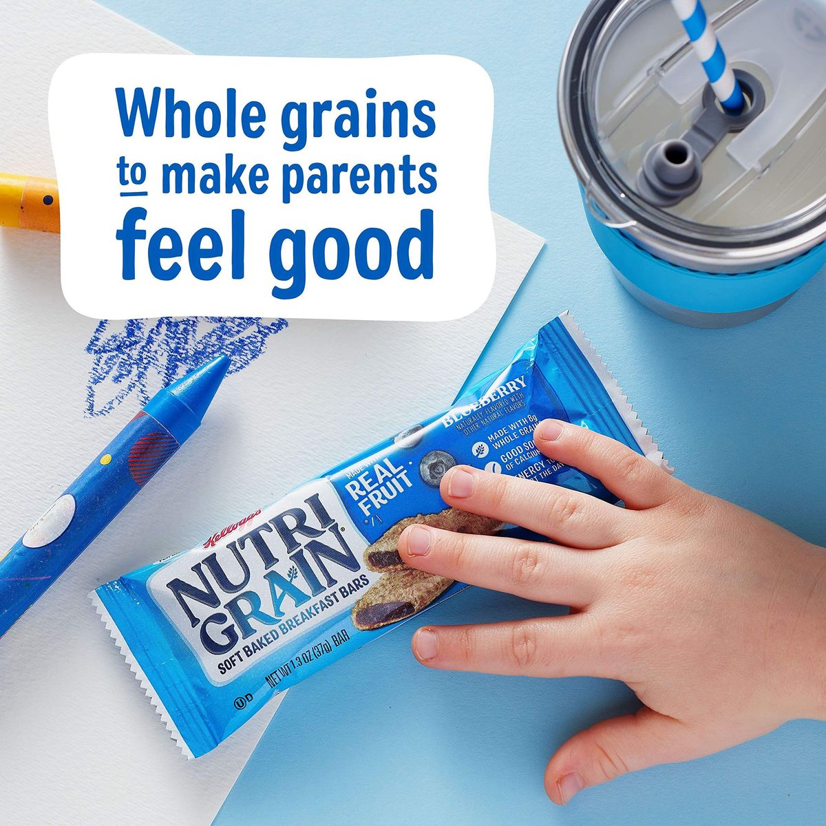 Nutri-Grain Soft Baked Breakfast Bars, Made with Whole Grains, Kids Snacks, Blueberry (6 Boxes, 48 Bars)