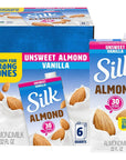 Silk ShelfStable Almond Milk Unsweetened Vanilla DairyFree Vegan NonGMO Project Verified 1 Quart Pack of 6