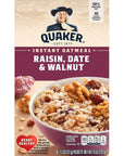 Quaker Raisin Date  Walnut 100 Whole Grains Fiber Instant Oatmeal  2 Boxes 26 oz