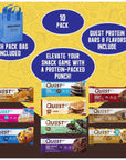 NOSH PACK Quest Protein Bars Variety Pack 10 Pack Bulk Nutrition Breakfast Bar Low Carb Gluten Free Keto Snack with Nosh Pack Bag