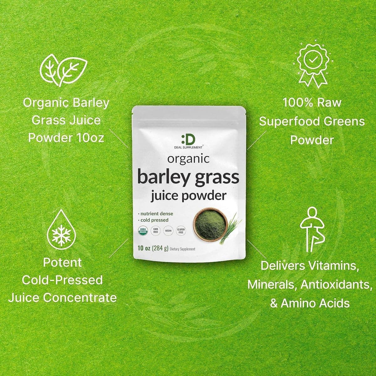 USDA Organic Barley Grass Powder, Raw, Vegan, Green Super Food, Rich in  Plant Protein, Fibers and Minerals, Natural Energy Booster and Body Detox