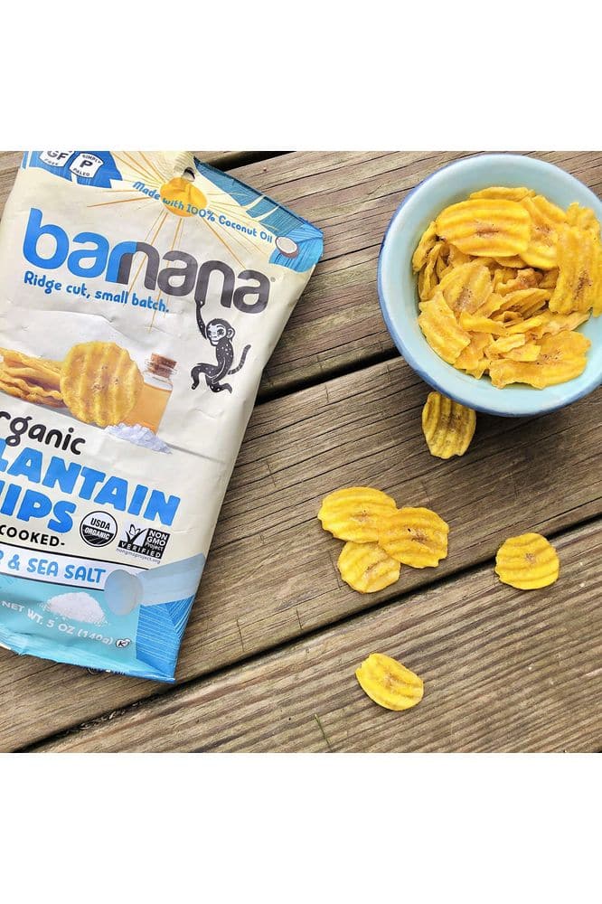 Barnana Organic Plantain Chips, Salt &amp; Vinegar Paleo &amp; Vegan Ridge Cut Chips, 5 Ounce Bag