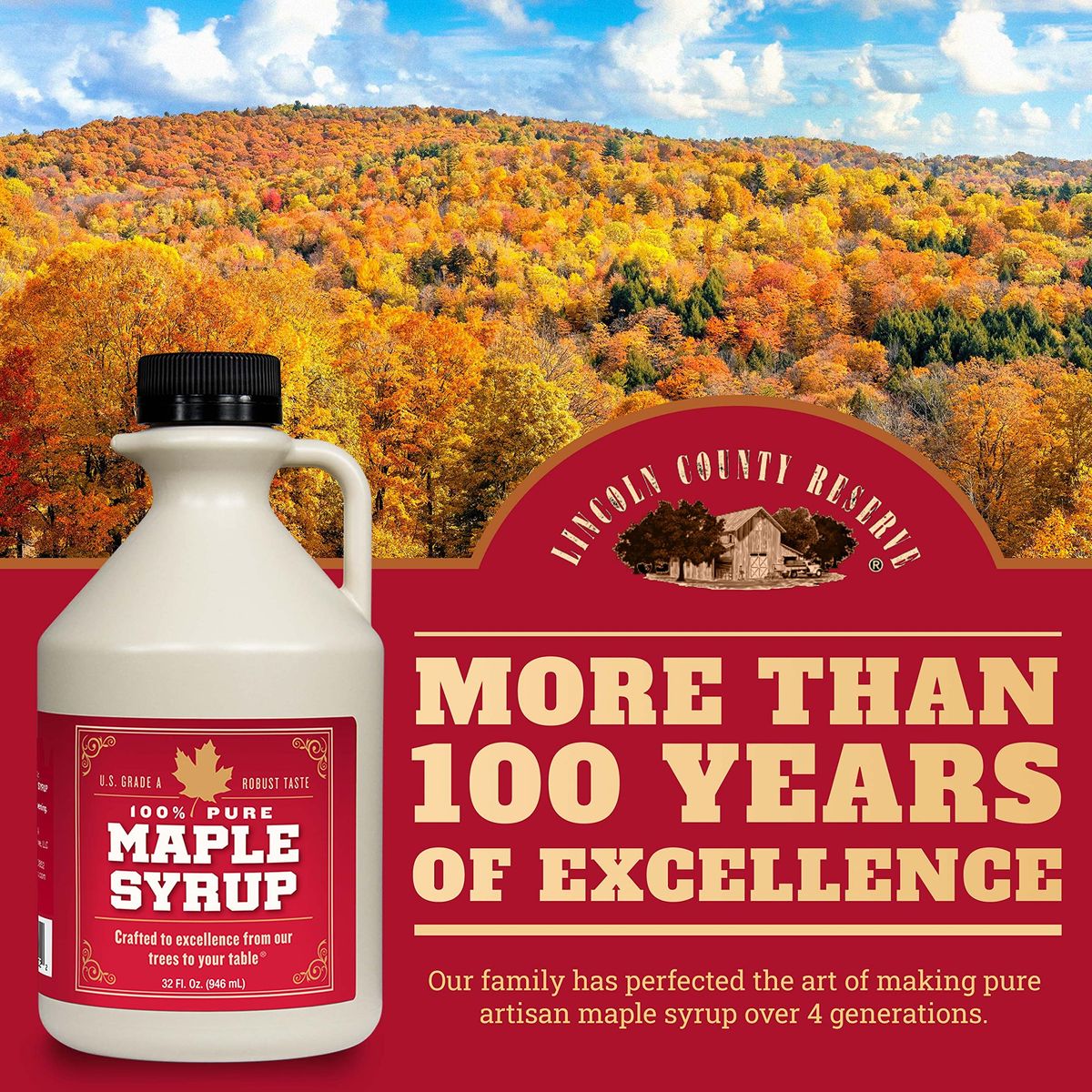 Grade B Maple Syrup 32 Oz Jug  100 Pure Maple Syrup Now Grade A Dark Bold Robust Flavor  Artisan Maple Syrup Gift  USAMade Breakfast Syrups  Toppings by Lincoln County Reserve