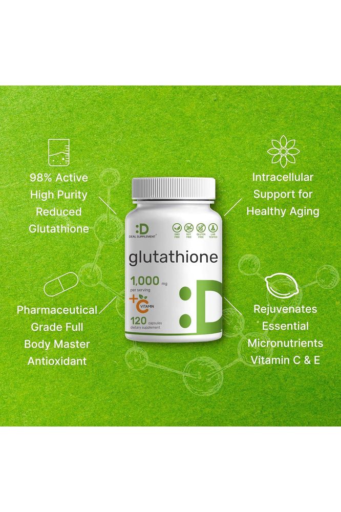 Glutathione Supplement 1,000mg Per Serving - Plus Vitamin C 500mg - 120 Capsules