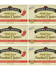 Crown Prince Mildly Spiced Smoked Oysters with Red Chili Pepper 3oz Can Pack of 6