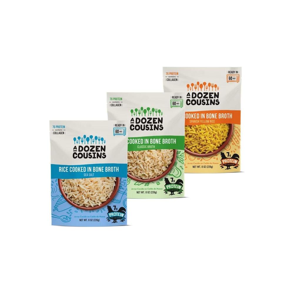 A Dozen Cousins Microwave Rice Cooked in Chicken Bone Broth 7g Protein with Collagen Rice for Meals Sides 3 Flavor Variety Pack 6 Pack - Whlsome - Grocery (Other)