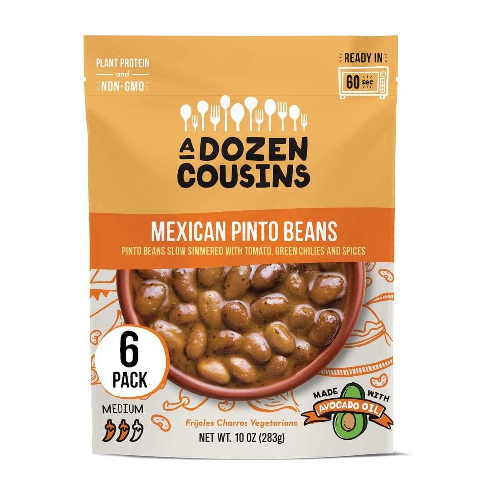 A Dozen Cousins Seasoned Pinto Beans Vegan and NonGMO Meals Microwaveable Beans Ready to Eat Made with Avocado Oil Mexican Pinto Beans 6Pack - Whlsome - Canned Beans