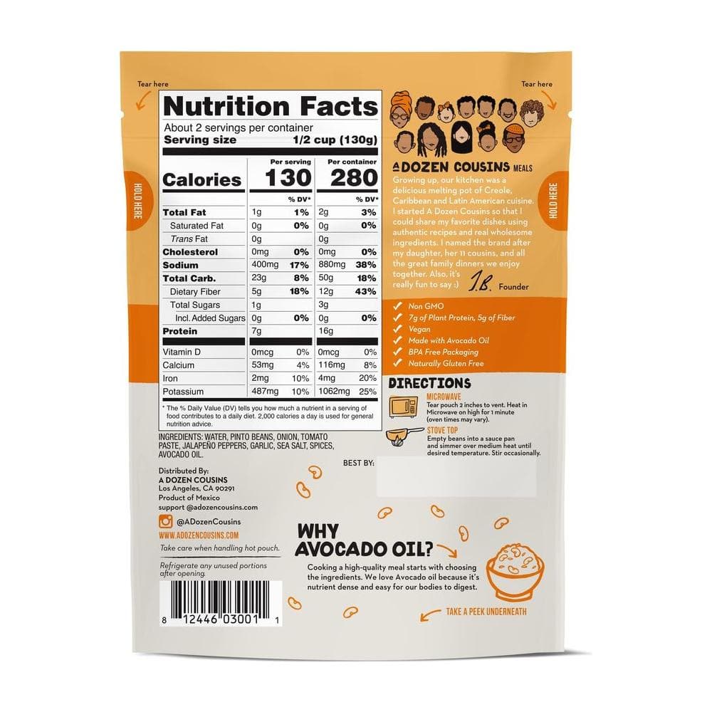 A Dozen Cousins Seasoned Pinto Beans Vegan and NonGMO Meals Microwaveable Beans Ready to Eat Made with Avocado Oil Mexican Pinto Beans 6Pack - Whlsome - Canned Beans
