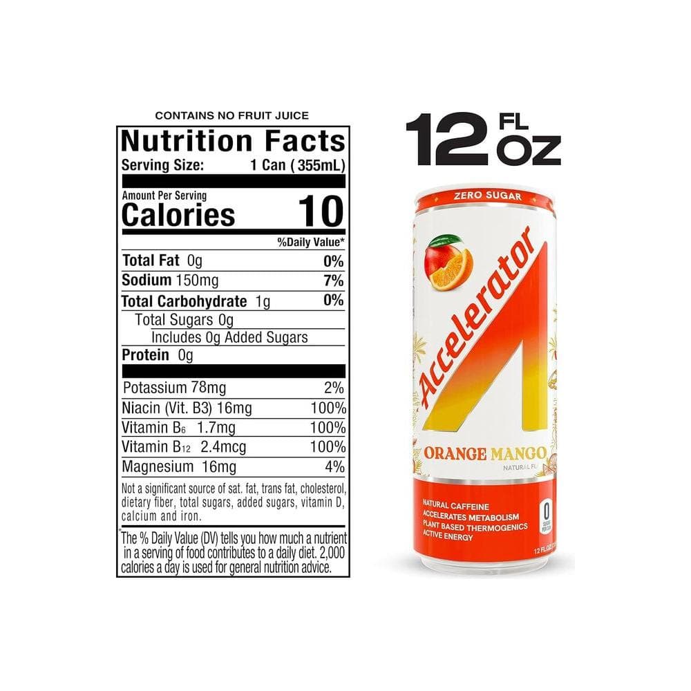 A SHOC Accelerator Orange Mango Energy Drink - 12 fl oz can (Pack of 12) - Whlsome - Sports Nutrition