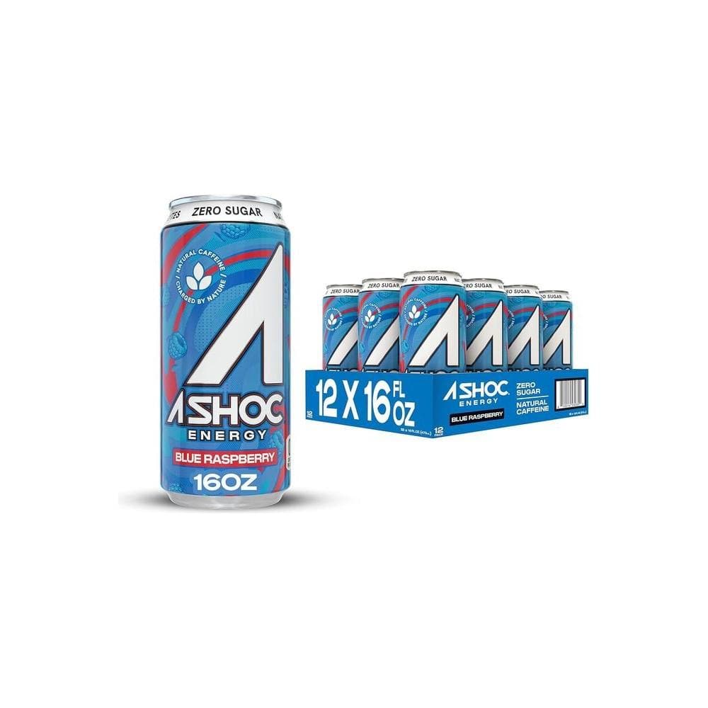 A SHOC Blue Raspberry Energy Drink - 16 fl oz can (Pack of 12) - Whlsome - Sports Nutrition