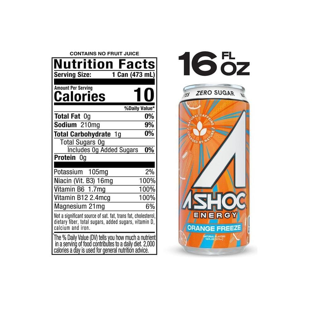 A SHOC Orange Freeze Energy Drink 16 fl oz can Pack of 12 - Whlsome - Sports Nutrition