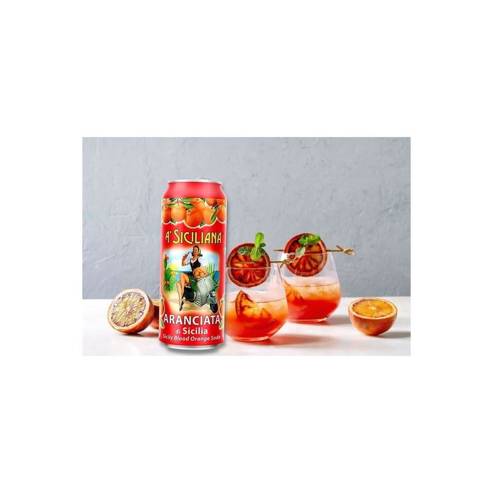 A Siciliana Italian Soda Sicilian Blood Orange Soda 115 Ounce Pack of 4 with 4 Pieces Mints 1 Grocery Restock Card by IntFeast - Whlsome - Drinks & Beverages