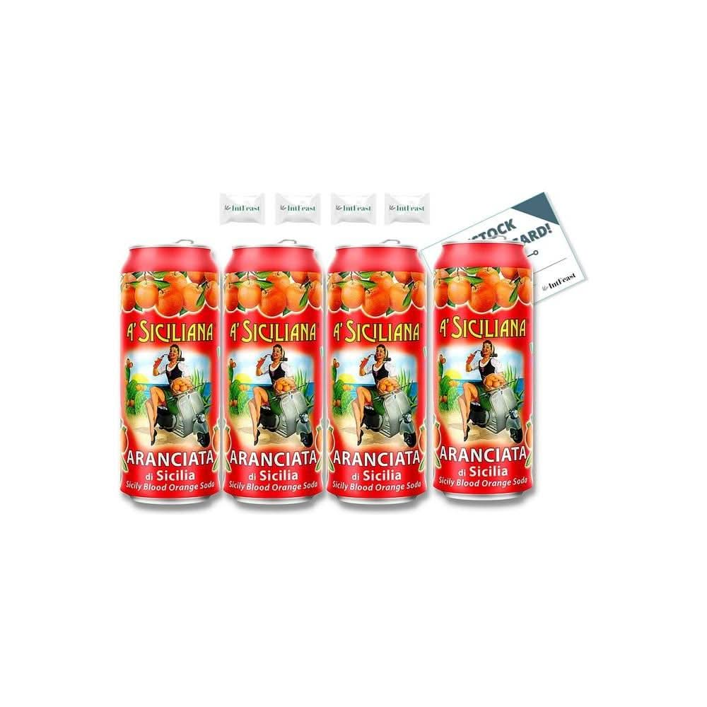 A Siciliana Italian Soda Sicilian Blood Orange Soda 115 Ounce Pack of 4 with 4 Pieces Mints 1 Grocery Restock Card by IntFeast - Whlsome - Drinks &amp; Beverages