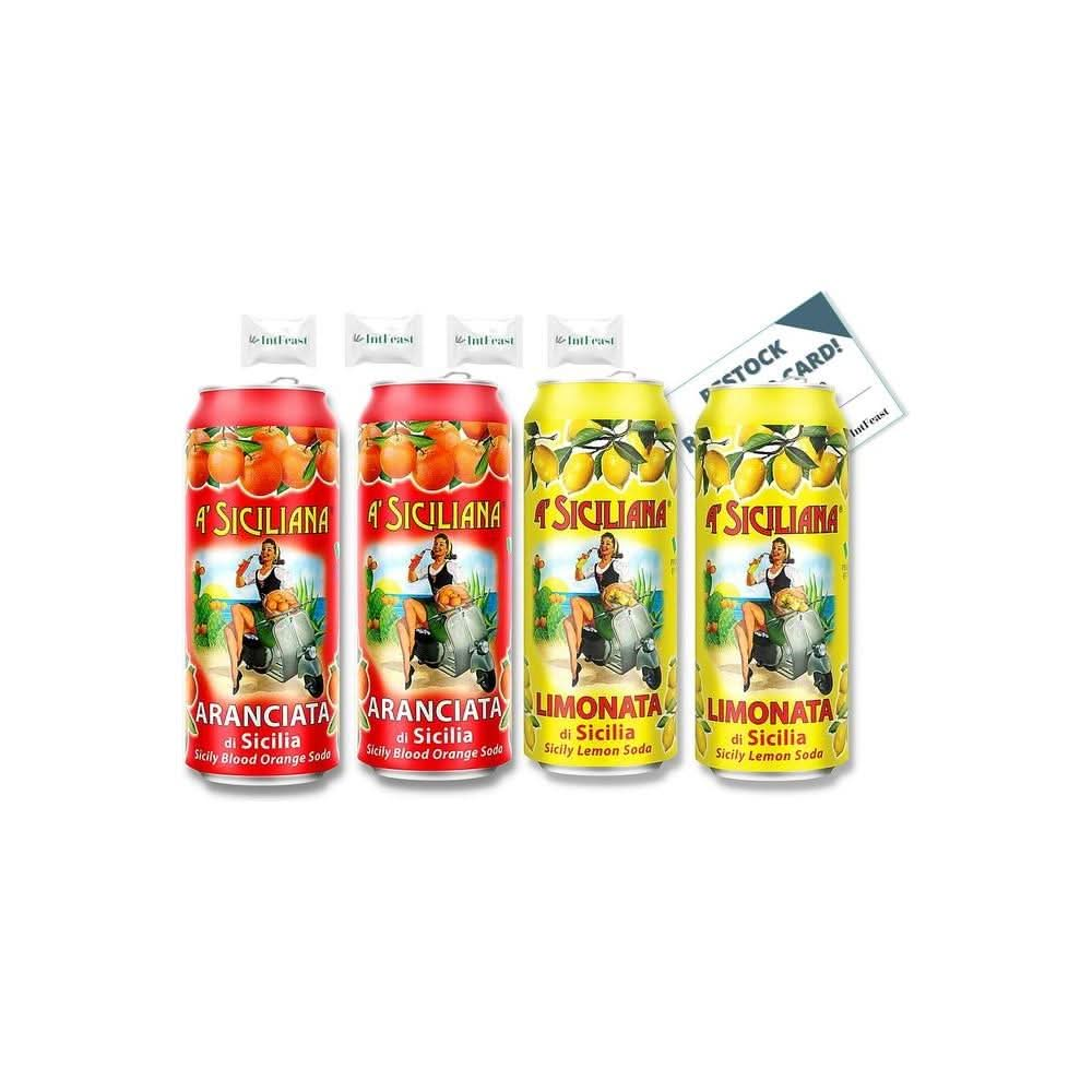 A Siciliana Italian Soda Variety Pack 115 Ounce Each Total Count of 4 Sicilian Blood Orange Soda 2 Pack and Sicilian Lemon Soda 2 Pack with 4 Pieces Mints 1 Grocery Restock Card by IntFeast - Whlsome - Grocery (Other)