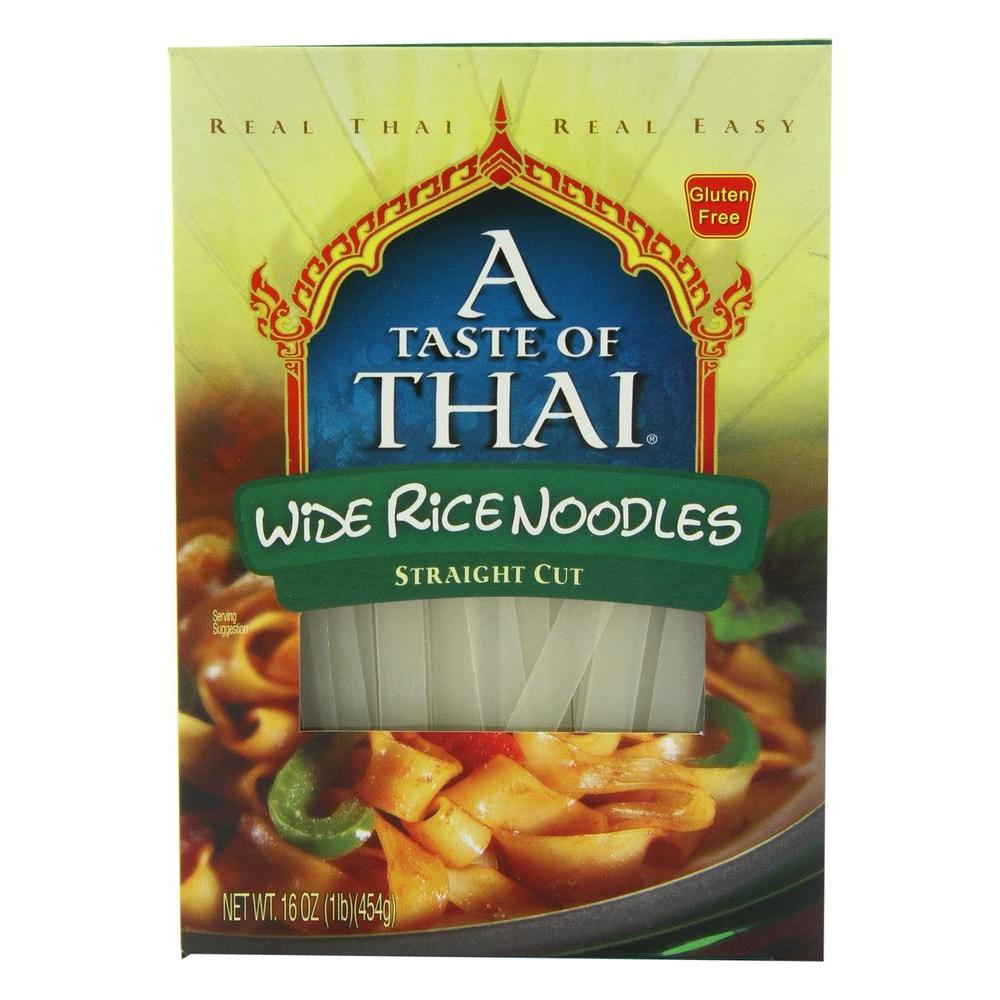 A Taste of Thai Wide Rice Noodles 16oz Pack of 6 Use in Stirfries Soups Stews Great Side Dish or Vegan Meal Glutenfree No Preservatives No Trans Fats No MSG - Whlsome - Noodles