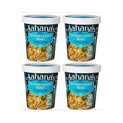 Aahanas Madras Quinoa Lentil Bowl Vegan Food Gluten Free Meals Kosher NonGMO PlantBased Meals Ready To Eat Indian Food Vegetarian Food Just Add Water No Refrigeration 4 Pack - Whlsome - Grocery (Other)